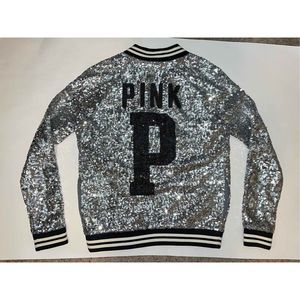 RARE Victoria's Secret Pink Full Sequin BLING Varsity Jacket Fashion Show 2013 C